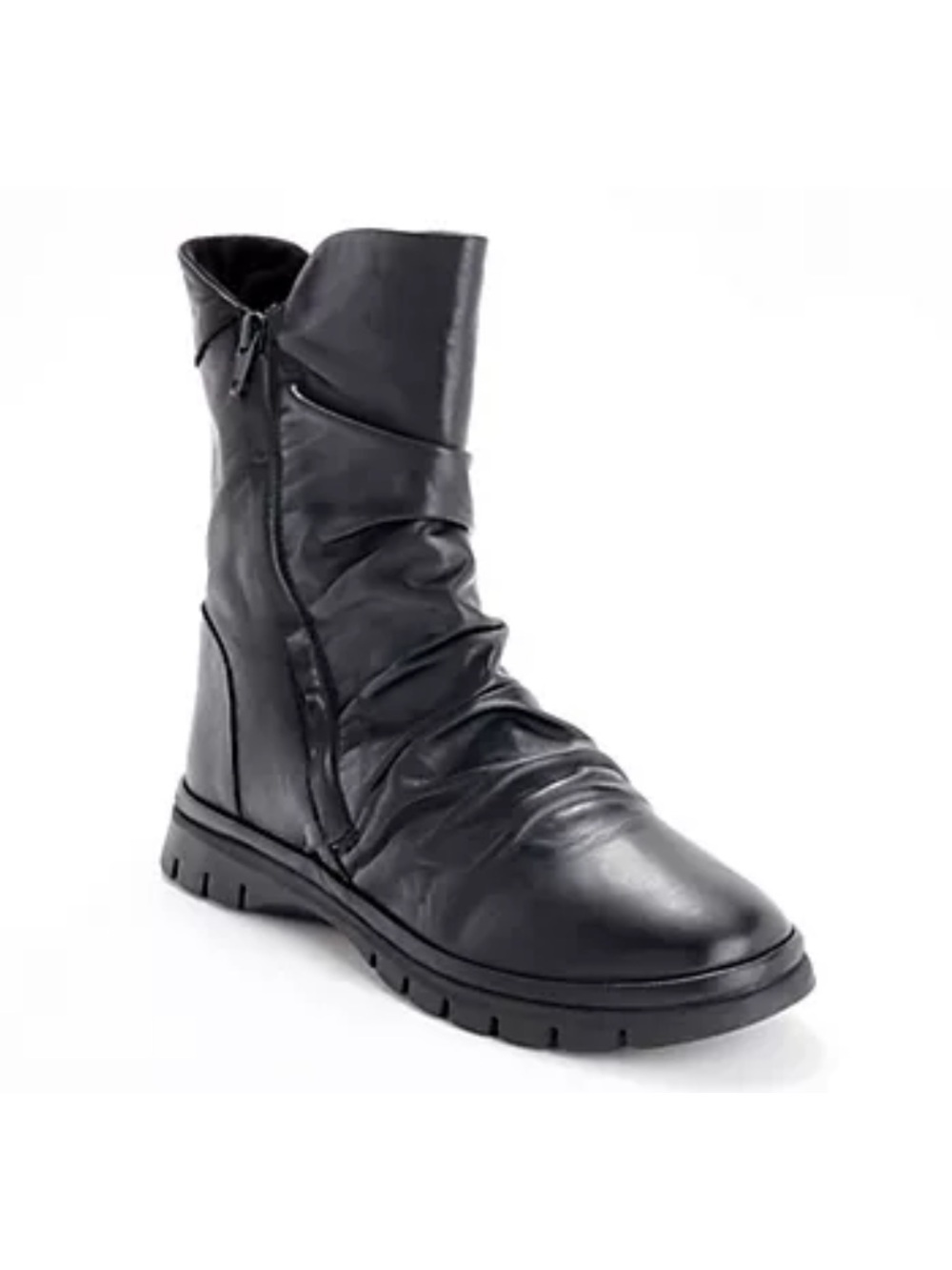 Miz Mooz Delena mid shaft‎ Women’s Black Ruched Leather Boot NEW